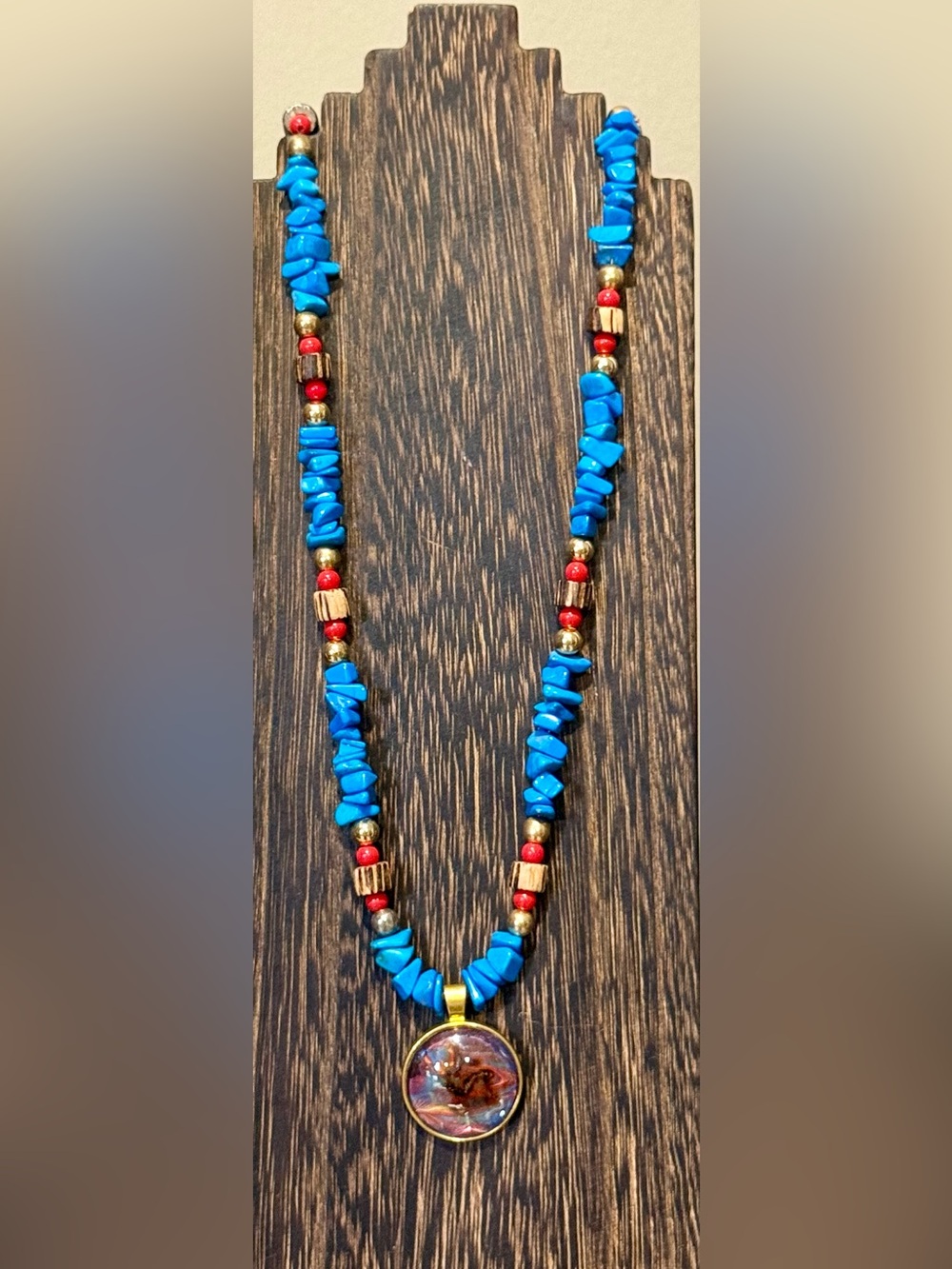 Turquoise Chip & Red Bead Women’s Necklace - Artisan Style